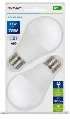 V-TAC E27 11W 1055lm 4000K LED-izzó 2db/csomag