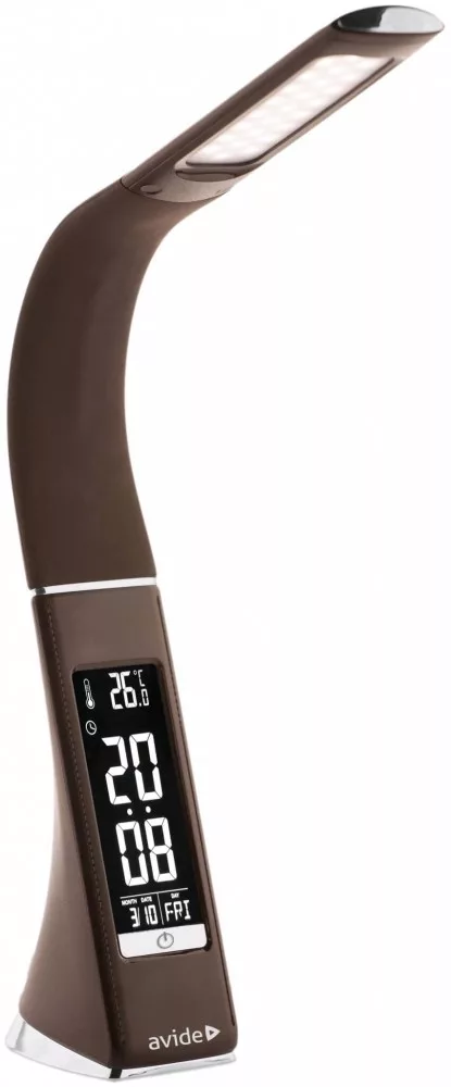 Avide Irodai 6W 350lm asztali lámpa dimmelő, digitális órás, BŐRHATÁSÚ, barna Avide Irodai 6W 350lm asztali lámpa dimmelő, digitális órás, BŐRHATÁSÚ, barna