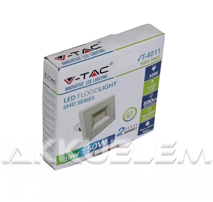 V-TAC 10W 850lm 3000K LED-reflektor fehér színű burkolat, meleg fehér fény