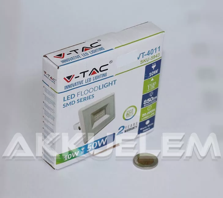 V-TAC 10W 850lm 3000K LED-reflektor fehér színű burkolat, meleg fehér fény