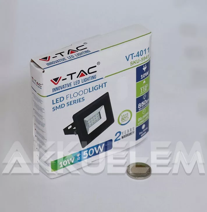 V-TAC "E-széria" 10W 850lm 4000K LED-reflektor fekete színű