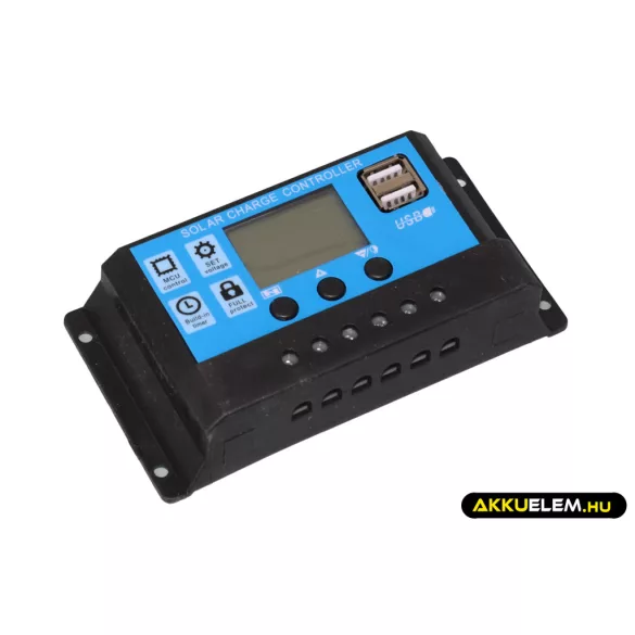 Napelem töltésvezérlő 12V/24V 10A PWM+USB