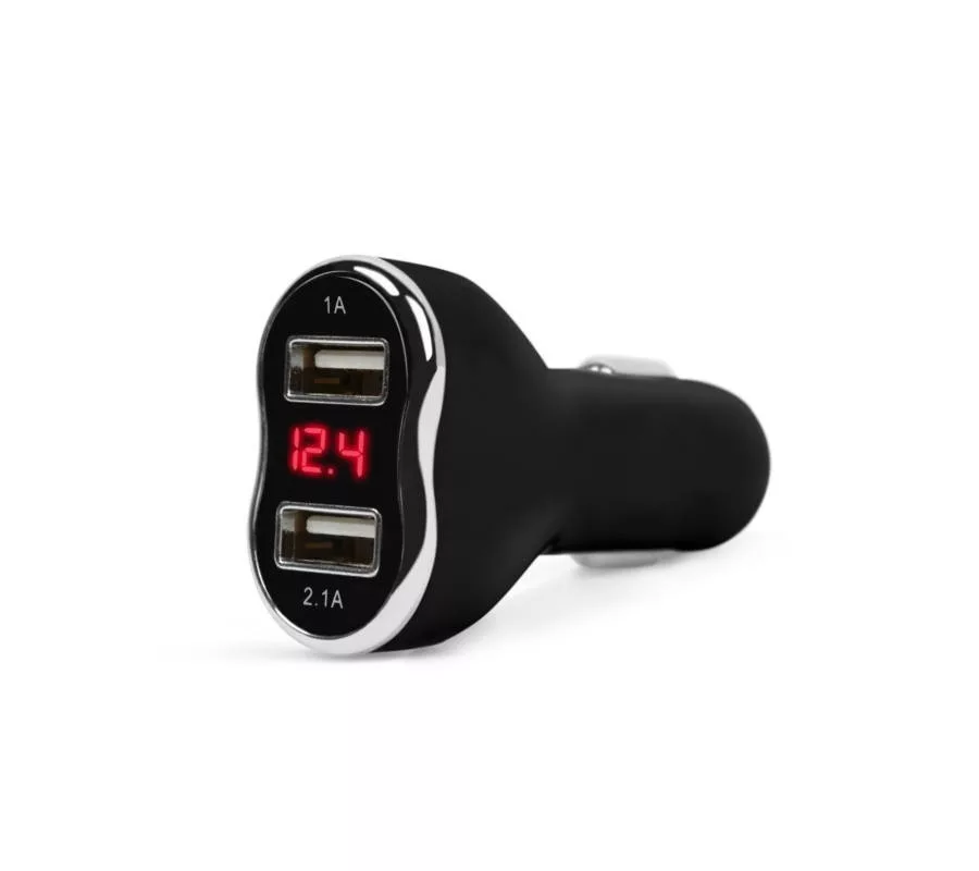 Kijelzős 2,1A USB autós adapter, V/A mérő 55054BK
