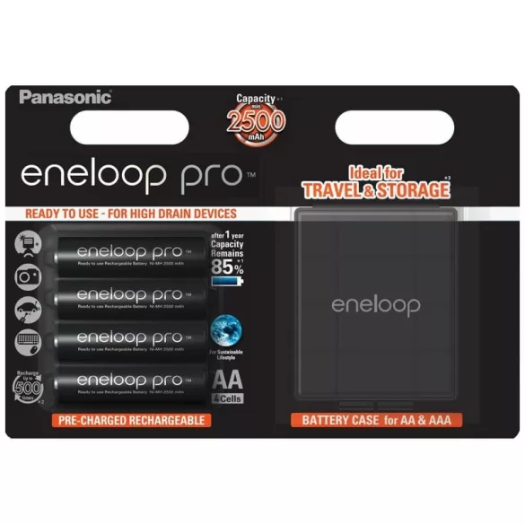 Eneloop PRO 2500mAh AA NiMH akkumulátor 4db/bliszter + AJÁNDÉK tárolódoboz