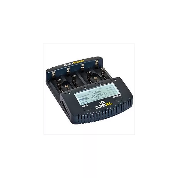 Accupower IQ-338XL Li-ion Ni-Cd Ni-MH univerzális gyorstöltő LCD-kijelzős
