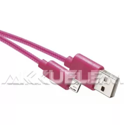   USB-microUSB kábel USB2.0 multi 1m rózsaszín, szövetborítású