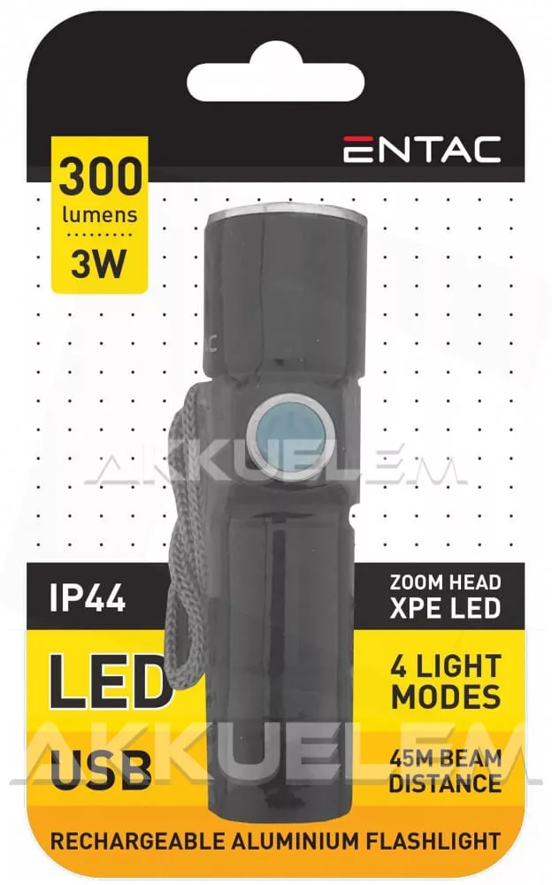 Alumínium kézilámpa 300lm 3W fókuszálható, USB-töltős