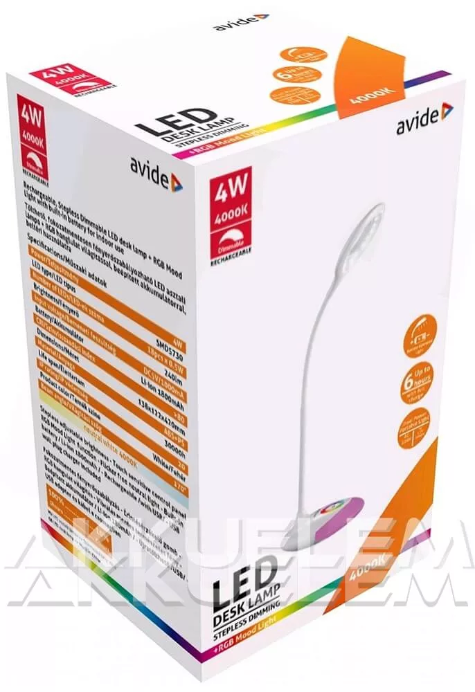Avide RGB 4W 240lm 4000K asztali lámpa 1800mAh tölthető