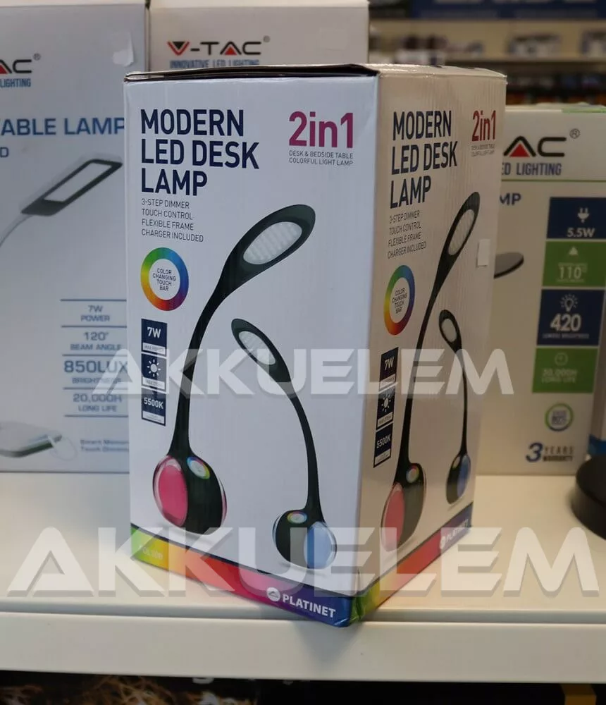 Modern 7W asztali lámpa 2in1 270lm 5500K tölthető, fekete színű