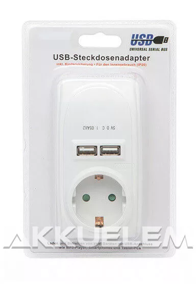 Hálózati USB töltő adapter 2 x USB + 1 x EU hálózati dugaljjal 5512