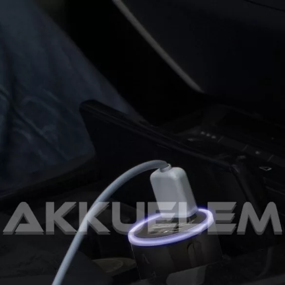 USB autós adapter 5V 2100mA 12-24V, rózsaszín, világítós