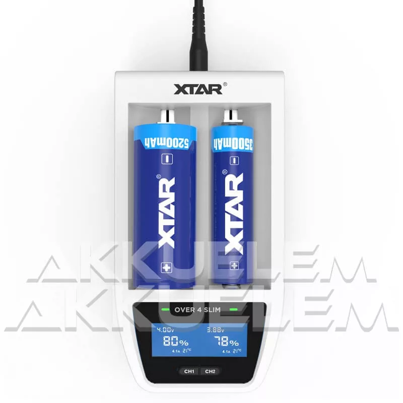 XTAR Over 4 Slim 4,1A Li-ion ultra akkumulátor töltő, LCD info kijelző