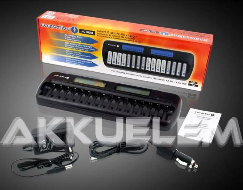 EverActive NC-1600 16 csatornás AA és AAA akkutöltő AA/500mA AAA/250mA