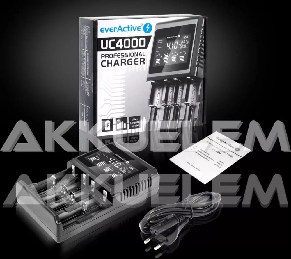 everActive UC-4000 Ni-MH Li-ion LiFePo4 univerzális akkumulátor töltő