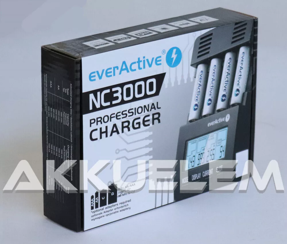 everActive NC-3000 AA AAA elemméretű akkumulátor töltő 1,4A
