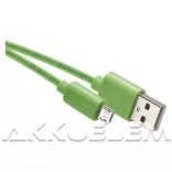 USB 2.0 / MicroUSB multi kábel 1m, vászon borítás, zöld színű SM7006G