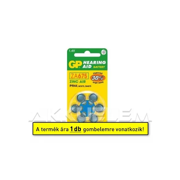 GP hallókészülék elem ZA675 PR44 6db/csomag (ár/csomag)