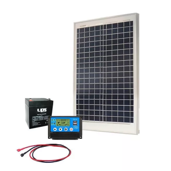 AKKUELEM MINI Napelem csomag | 10A PWM | 20W Solar | 4Ah UPSPower | 3m kábelek
