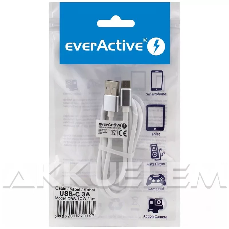 everActive USB-C kábel 3A 1m FEHÉR