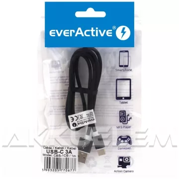 everActive USB-C kábel 3A 1 m FEKETE
