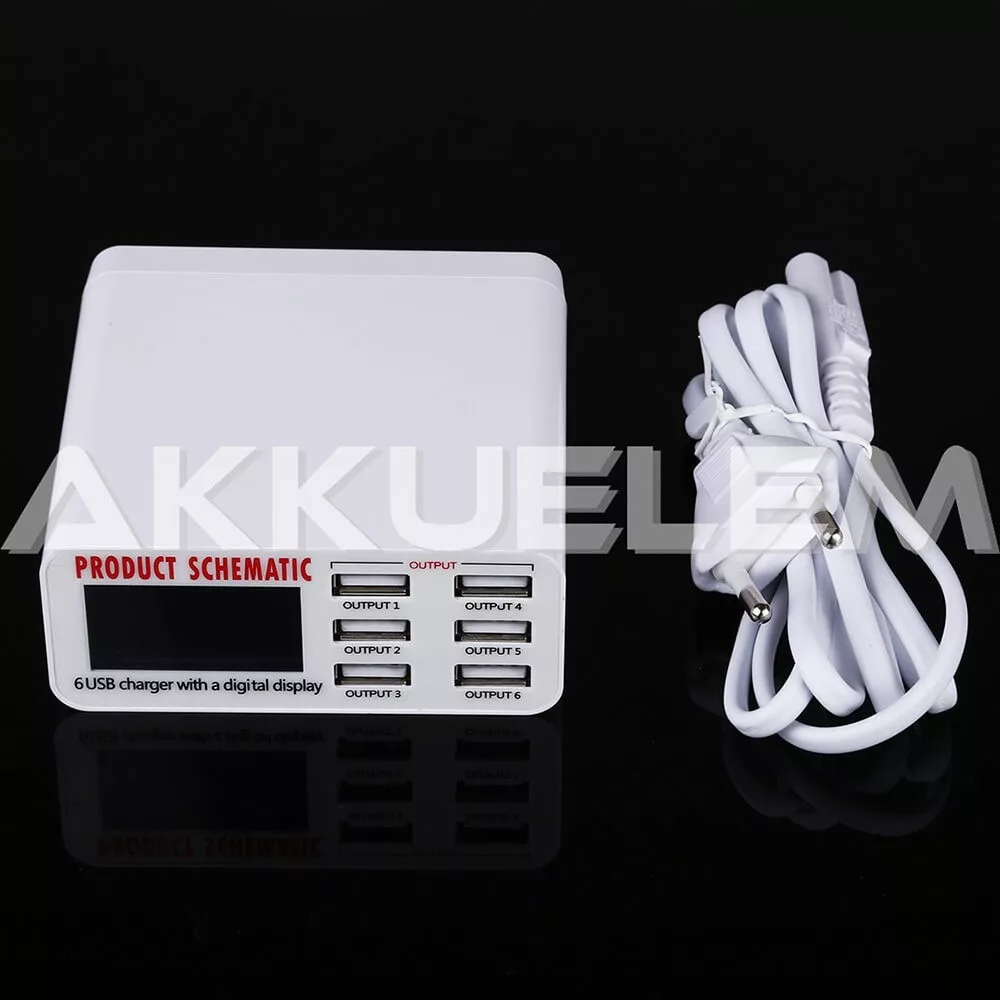 USB adapter 6 csatornás LCD kijelzővel 30W modell 899 5V 2,4A Charging Experts