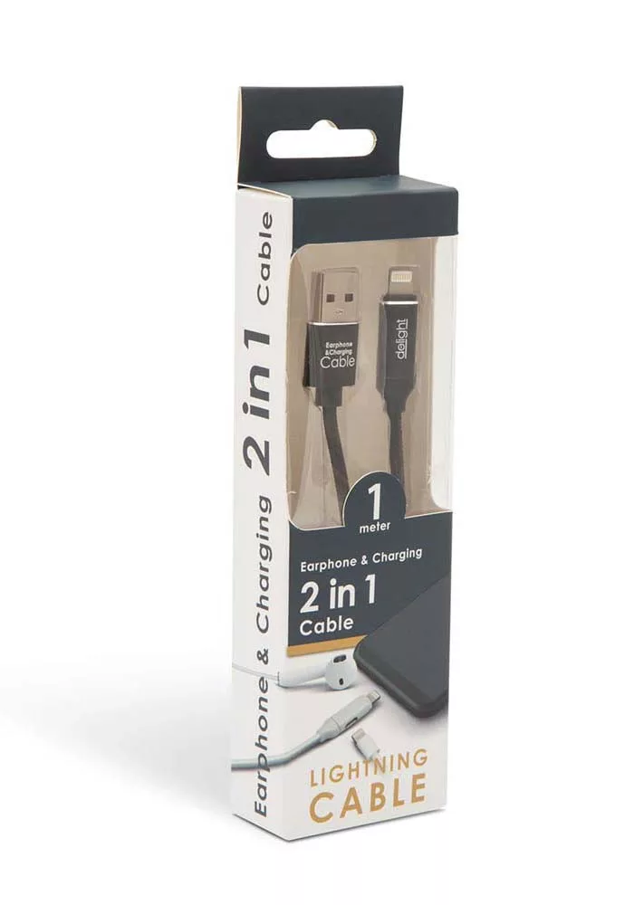 USB töltő + fejhallgató iPhone 1m 2A FEKETE színű