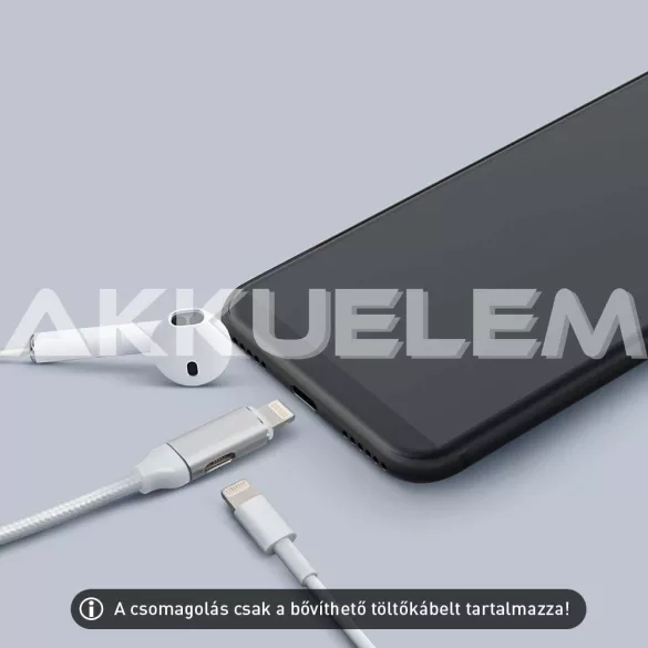 USB töltő + fejhallgató iPhone 1m 2A EZÜST színű