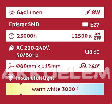Avide Globe E27 A60 8W 640lm 3000K LED-izzó 3év gar.