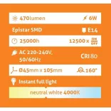 Avide Globe Mini B45 E14 6W 470lm 4000K LED-izzó 3év gar.