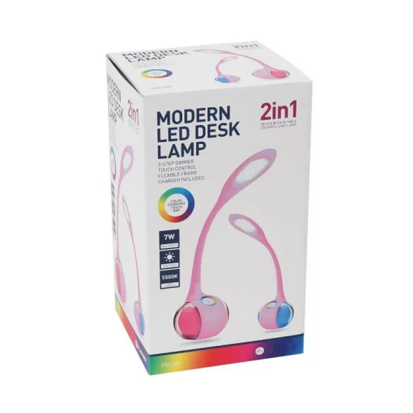 Modern 7W asztali lámpa 2in1 270lm 5500K tölthető PINK