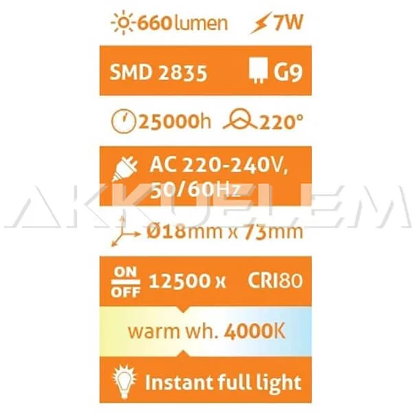 Avide G9 7W 4000K 660lm 220° LED-izzó