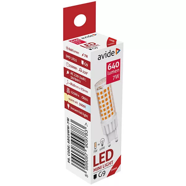 Avide G9 7W 3000K 640lm 220° LED-izzó Avide G9 7W 3000K 640lm 220° LED-izzó