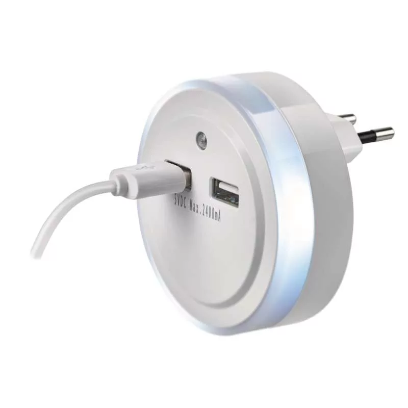 2 x USB töltő adapter 5V 2,4A + éjszakai fény, érzékelővel