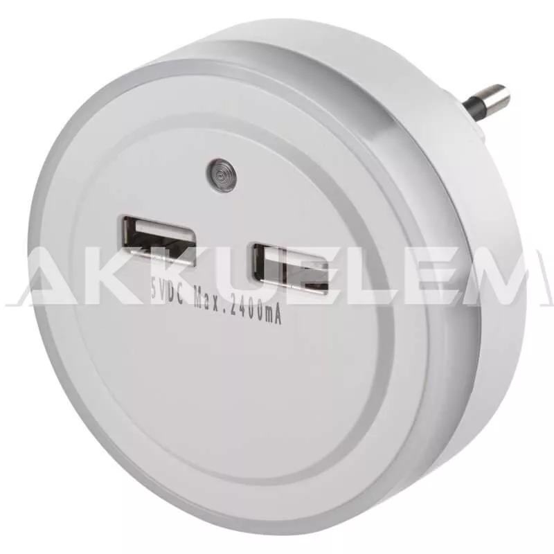2 x USB töltő adapter 5V 2,4A + éjszakai fény, érzékelővel