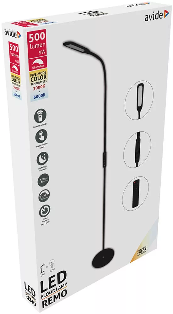 Avide REMO LED állólámpa 9W 500lm távir. FEKETE