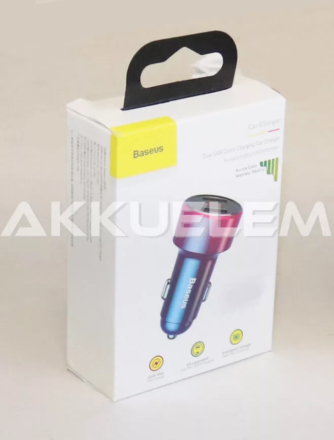 Autós gyorstöltő 12-24V 45W 6A 2xUSB, kijelzős Baseus