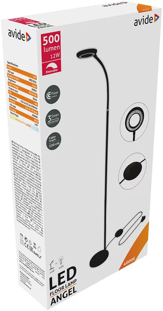 Avide LED álló lámpa ANGEL 12W 500lm fekete