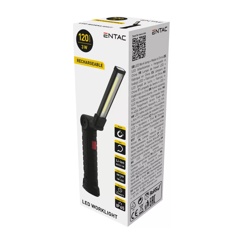Szerelőlámpa Entac 6W + 1W 1800mAh Li-ion tölthető