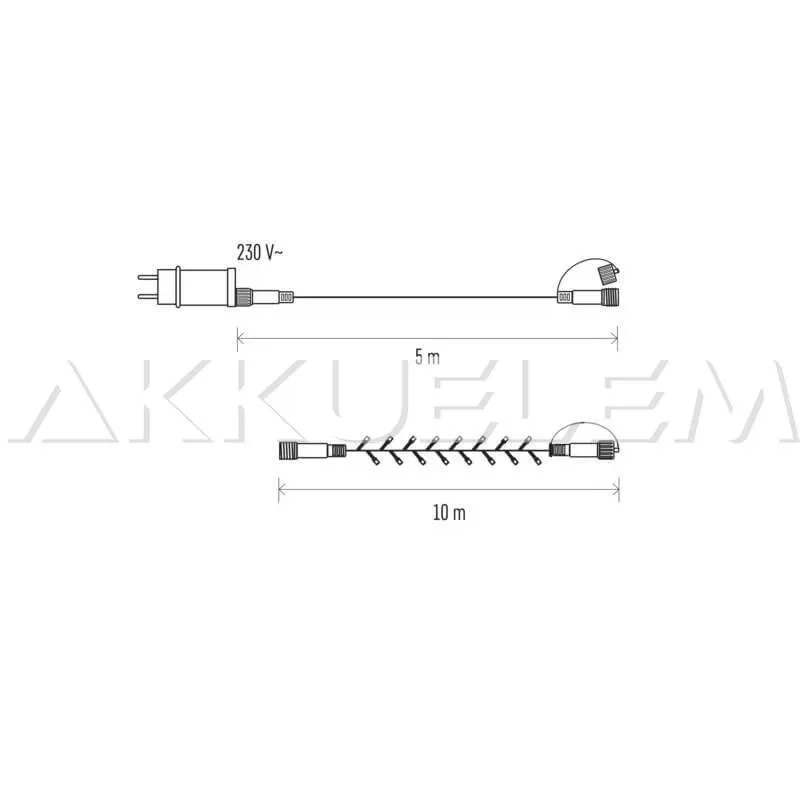 Karácsonyi fényfüzér 100LED 10m + tápkábel 5m IP44 WW lánc CNT
