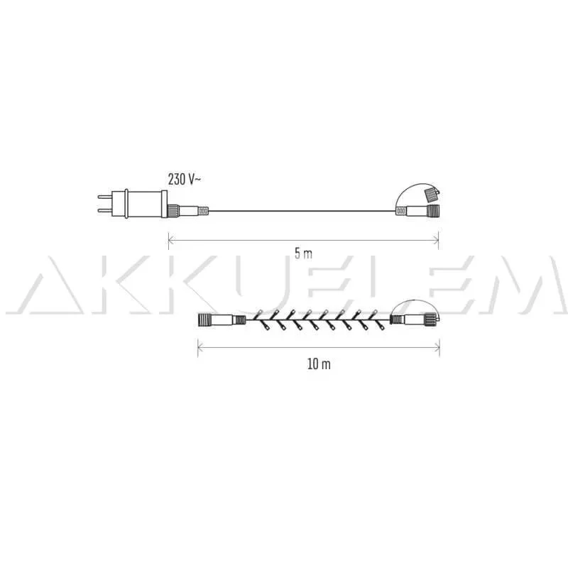 Karácsonyi fényfüzér 100LED 10m + tápkábel 5m IP44 12W CW CNT
