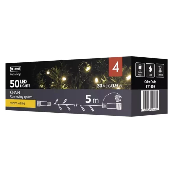 Karácsonyi fényfüzér 50LED karácsonyi 5m IP44 WW lánc CNT
