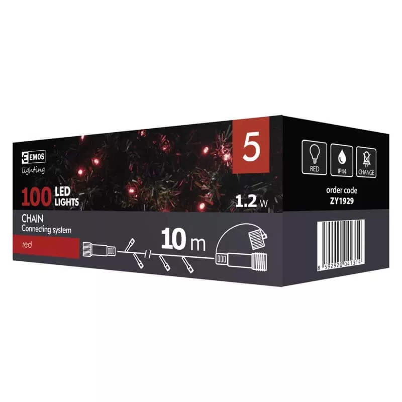   Karácsonyi fényfüzér 100LED karácsonyi 10m IP44 lánc piros CNT