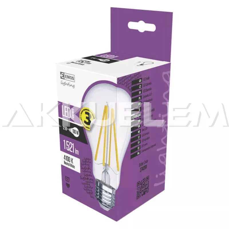 Classic E27 A60 12W 360° 4000K LED 1521lm Filament NW A++ LED-izzó