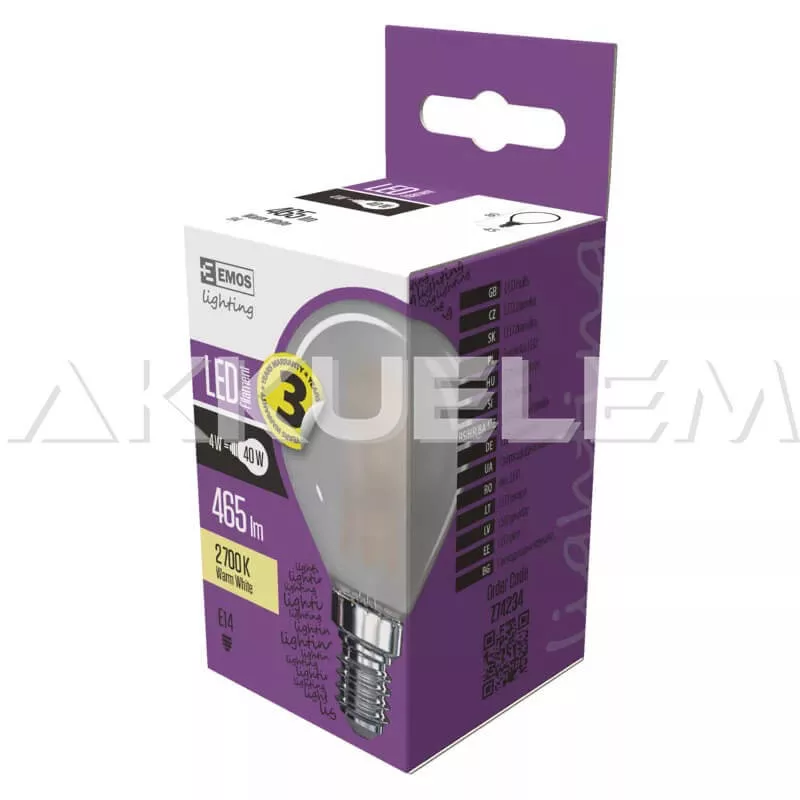 Classic E14 465lm 4W 40W 2700K LED Filament WW kisgömb A++ matt LED-izzó