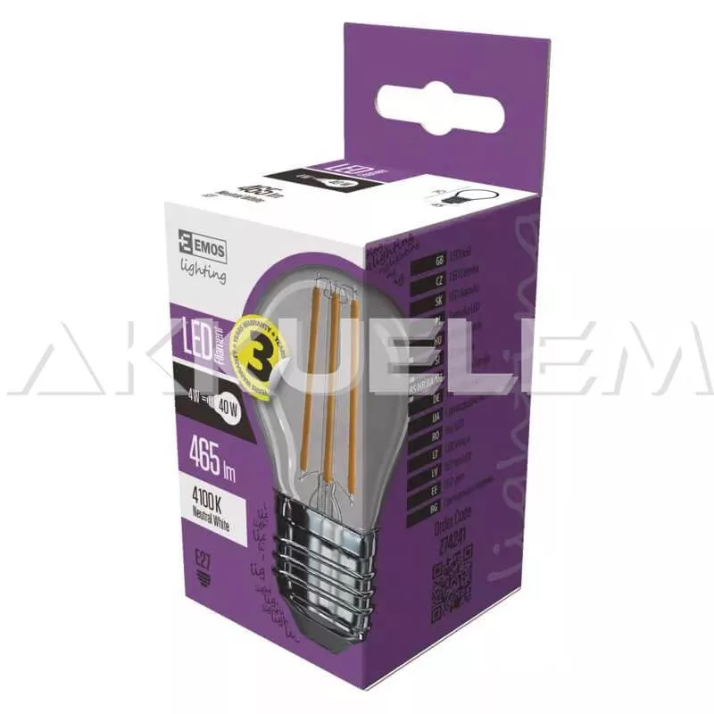 Classic E27 465lm 4W 40W 4000K LED NW A++ Filament kisgömb LED-izzó