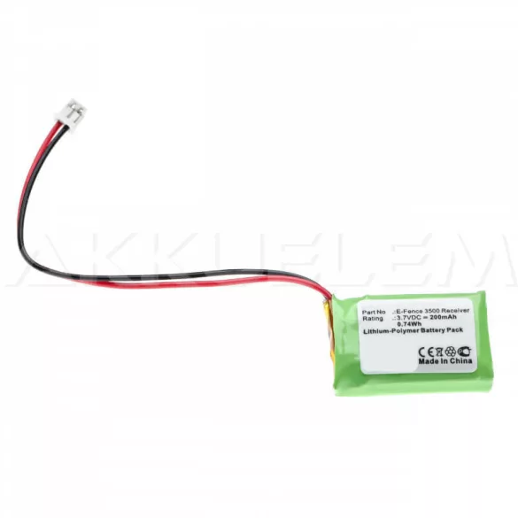 Dogtra E-Fence 3500 Receiver 3,7V 200mAh utángyártott Li-pol akku - VHBW