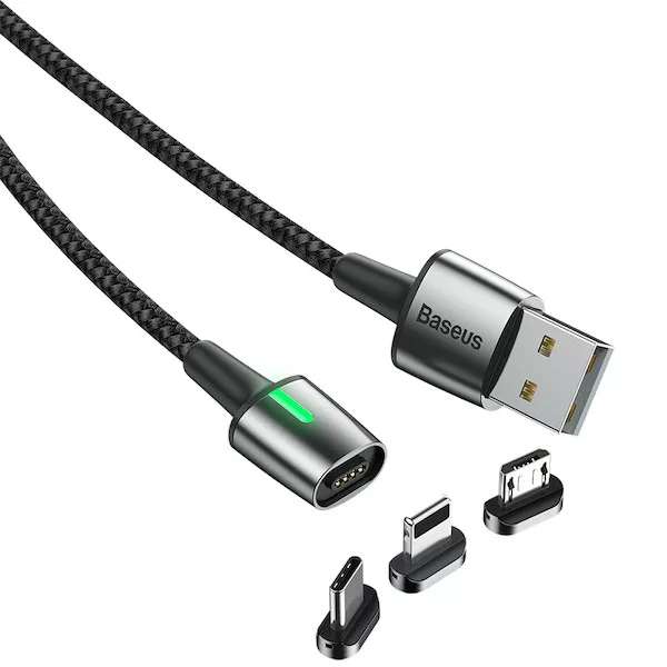 Baseus Zinc USB-C Lightning micro-USB mágneses 1m gyorstöltő kábel 3A 3in1