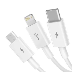   Baseus fehér  kábel USB-C Lightning micro-USB 1.5m gyorstöltő kábel 3.5A 3in1