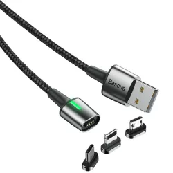   Baseus Zinc USB-C Lightning micro-USB mágneses 1m gyorstöltő kábel 3A 3in1