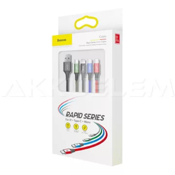   Kábel elosztó adapter  3A 4in1: 1xUSB-C, 1xApple Lightning, 2xmicro-USB 120cm gyorstöltő Baseus